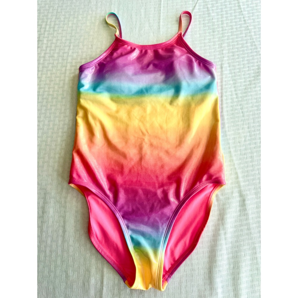 Sugar & Jade Girls Rainbow Ombre Metallic Shimmer One Piece Swimsuit Size 12/14
